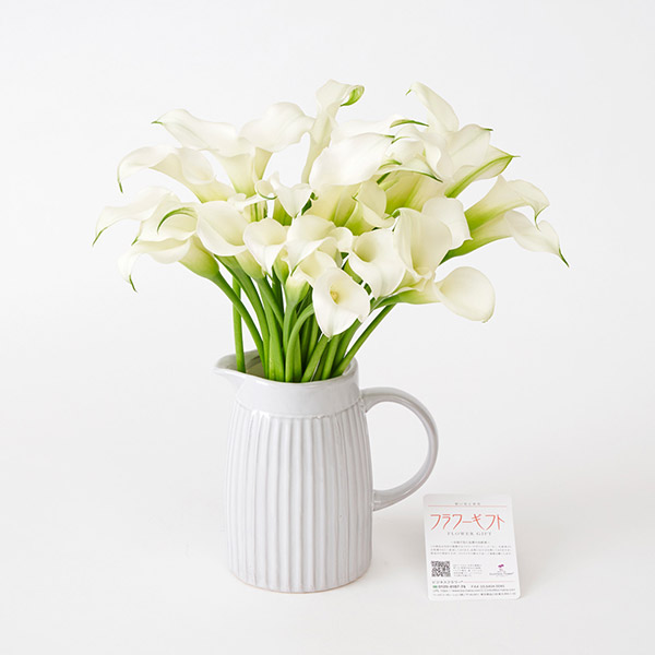 陶器花瓶（アンティーク水差し型Mサイズ）と　白カラー30本　花束ブーケ
