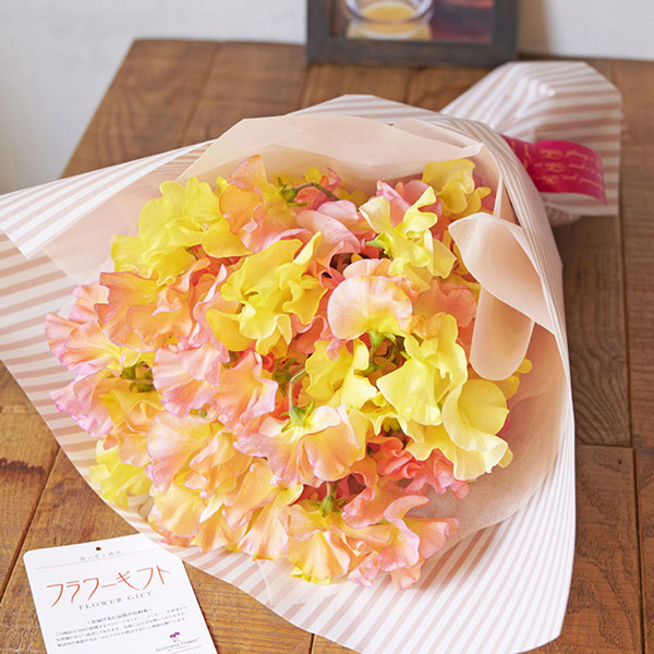 おしゃれな花の贈り物　スイートピーの春の花束・ブーケ　（ビタミンカラーミックス）