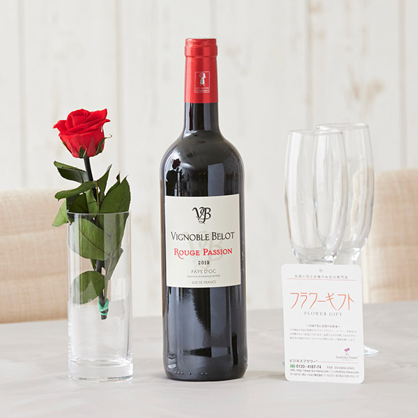 薔薇のプリザーブドフラワーと南フランス赤ワイン　OG-WCR112