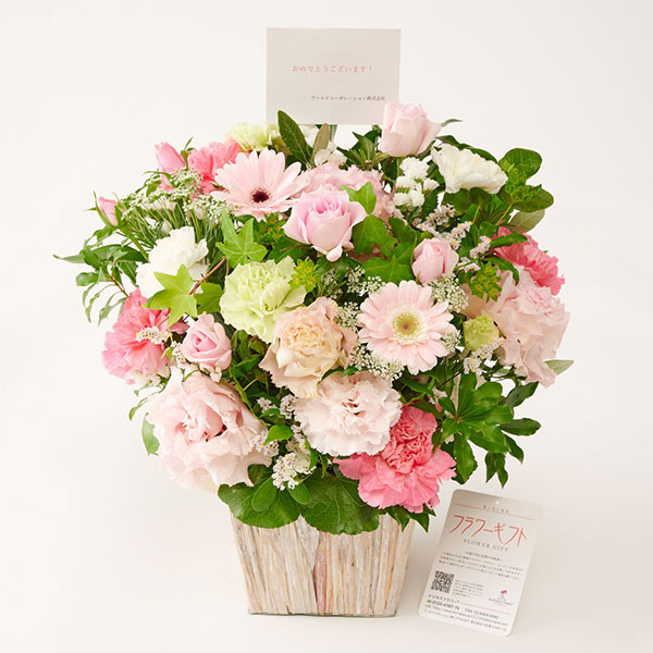 おしゃれな花の贈り物　おしゃれなお祝い用アレンジメントフラワー　ピンク系　Lサイズ