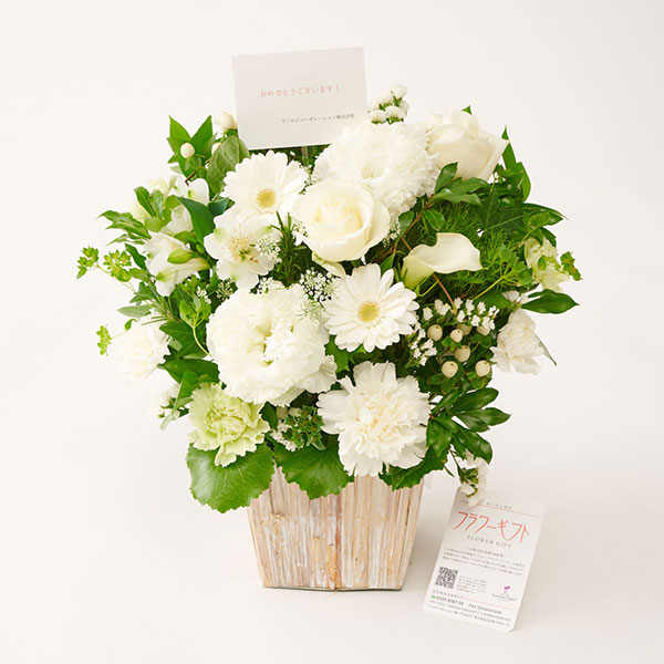 おしゃれな花の贈り物　おしゃれなお祝い用アレンジメントフラワー　白グリーン系　Lサイズ