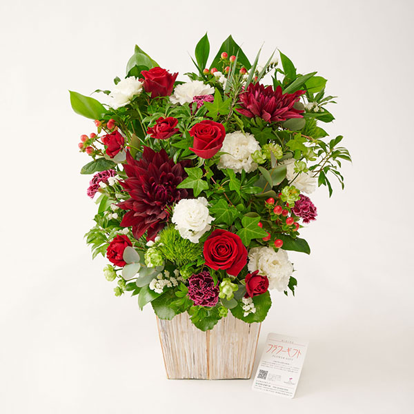 おしゃれな花の贈り物　おしゃれなお祝い用アレンジメントフラワー　赤系　LLサイズ