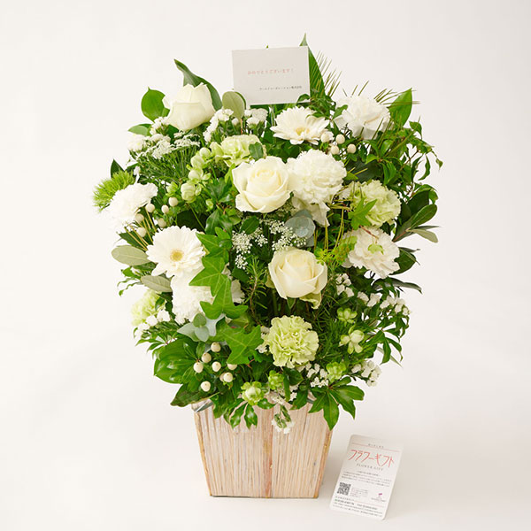おしゃれな花の贈り物　おしゃれなお祝い用アレンジメントフラワー　白グリーン系　LLサイズ