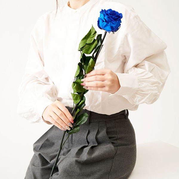 おしゃれな花の贈り物　プリザーブドフラワー　薔薇一輪（ロイヤルブルー）