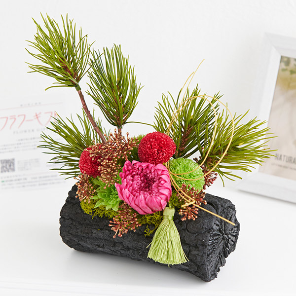 おしゃれな花の贈り物　枯れないお花プリザーブドフラワー　菊炭　紅　Mサイズ