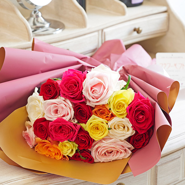 ＜こだわりラッピング　ヨーロピアンピンク＞ミックス薔薇20本　花束ブーケ
