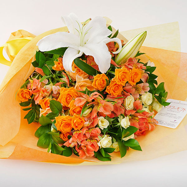 おしゃれな花の贈り物　ユリを使用した花束ブーケ（黄色オレンジ系）1万円コース